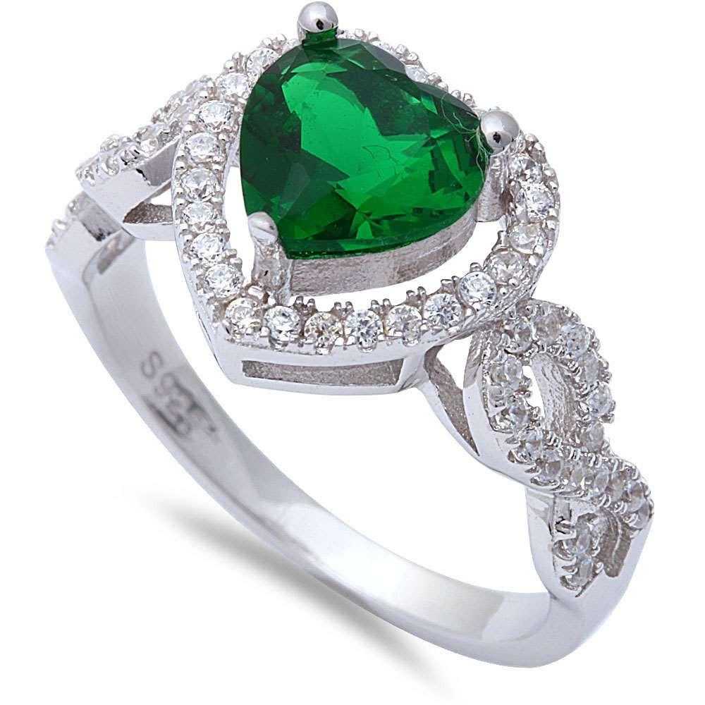 Women's Heart And Infinity Emerald Ring With Cubic Zirconia