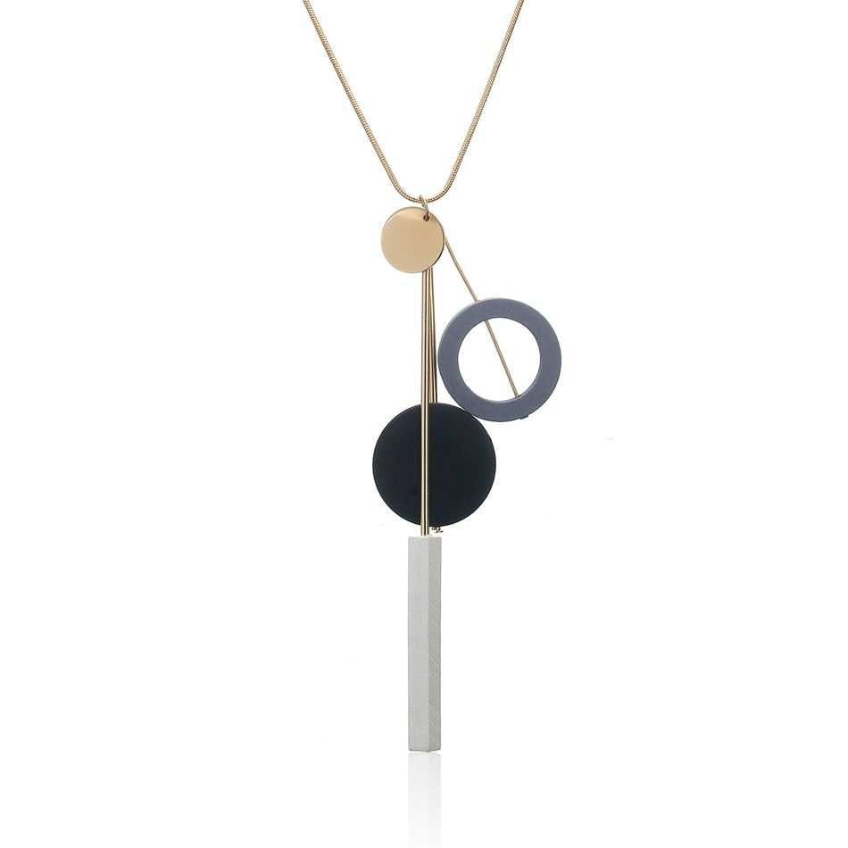Women's Long Chain Sweater Necklace With Geometric Pendant