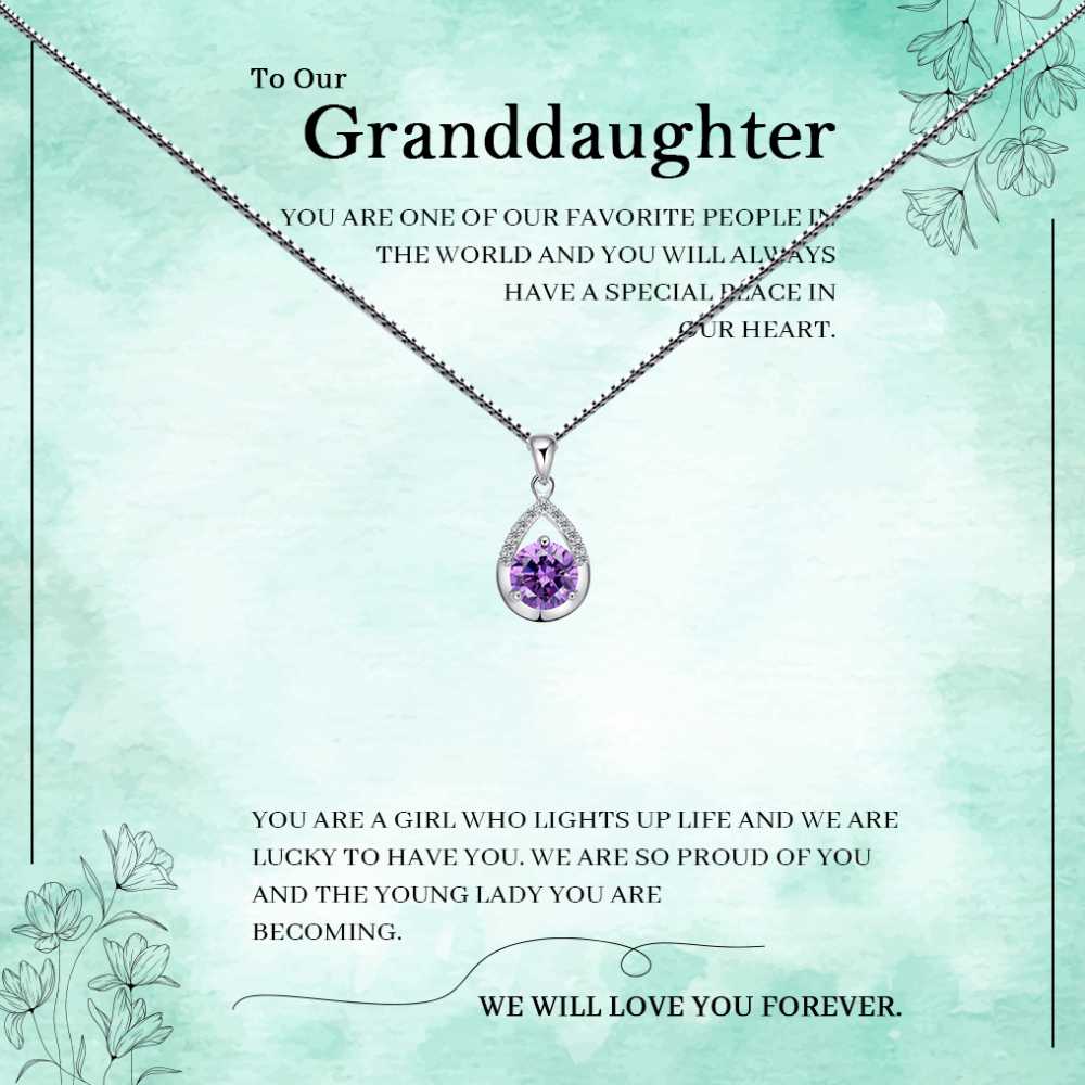 Women's Sterling Silver Tear Drop Pendant With To My Grand Daughter Message Card
