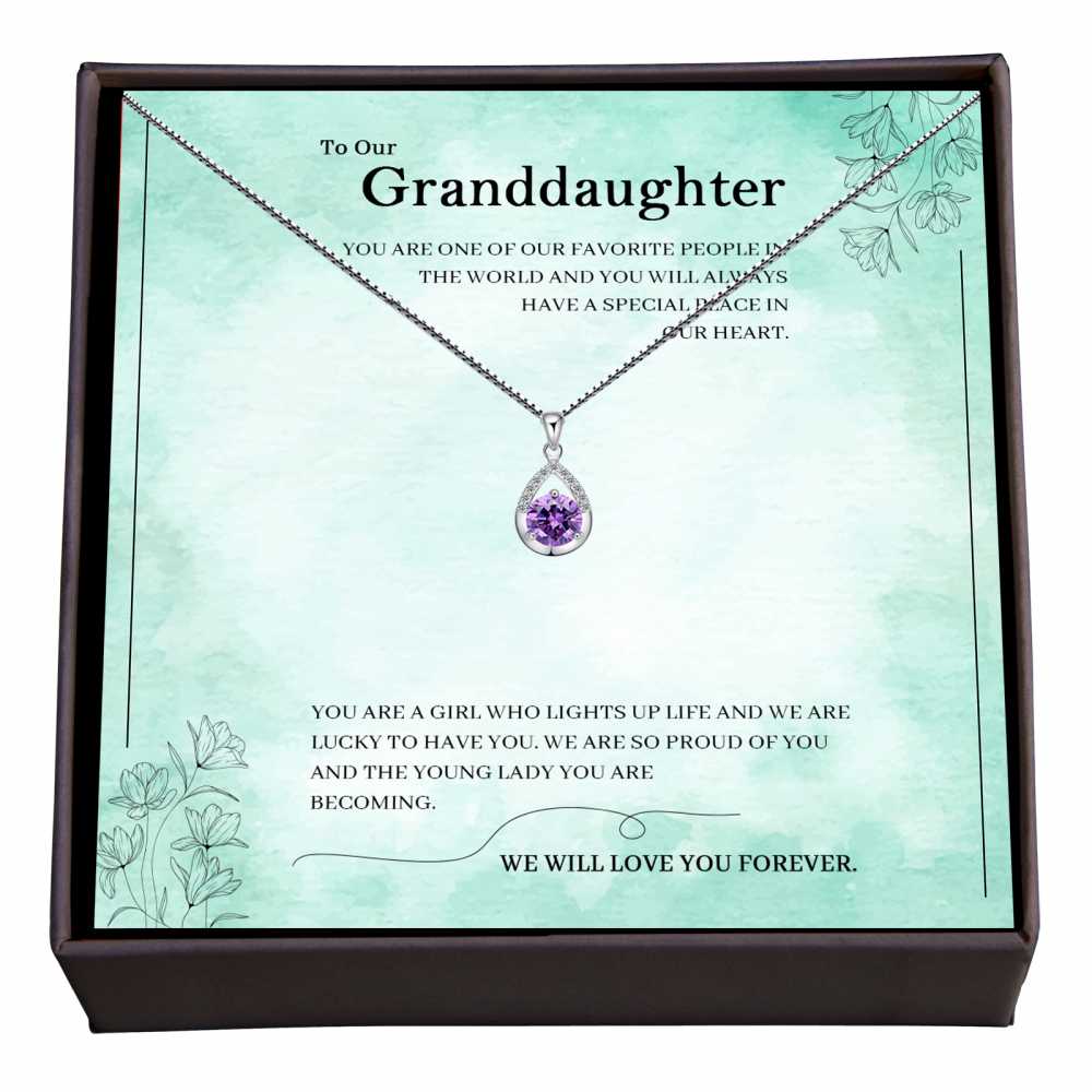 Women's Sterling Silver Tear Drop Pendant With To My Grand Daughter Message Card