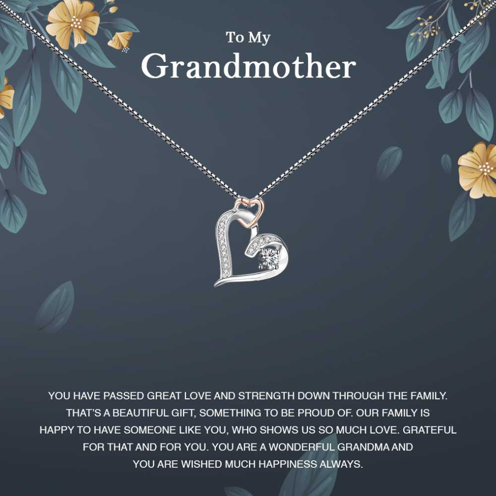 Women's Sterling Silver Heart Pendant Necklace With To My Grand Mother Message Card