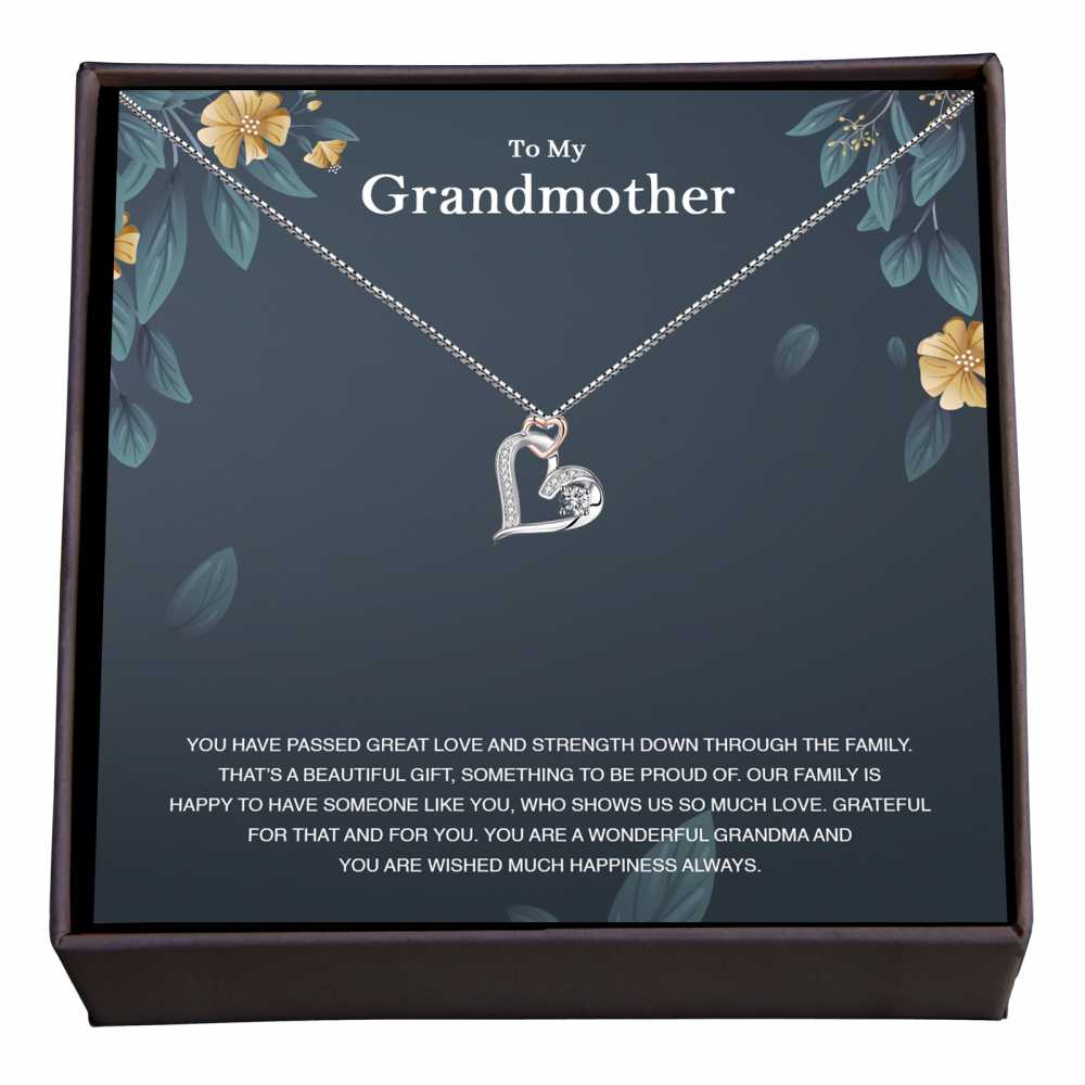 Women's Sterling Silver Heart Pendant Necklace With To My Grand Mother Message Card