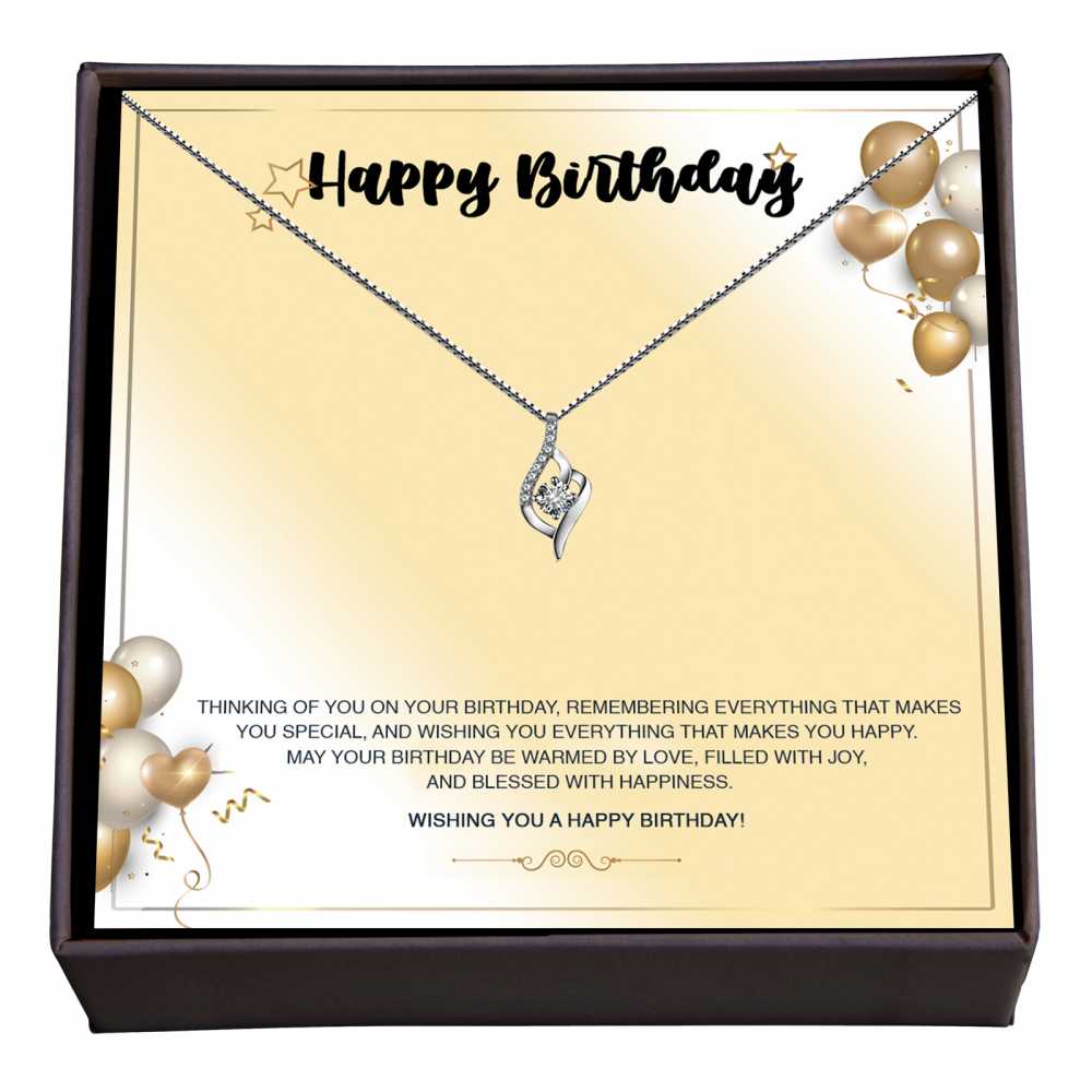 Women's Sterling Silver Heart-Shaped Charm Necklace With Birthday Message Card