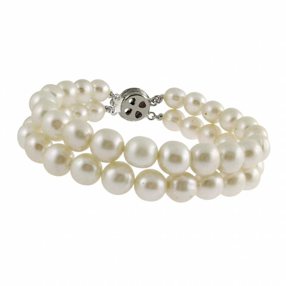 Women's Dual String Pearl Bracelet In White