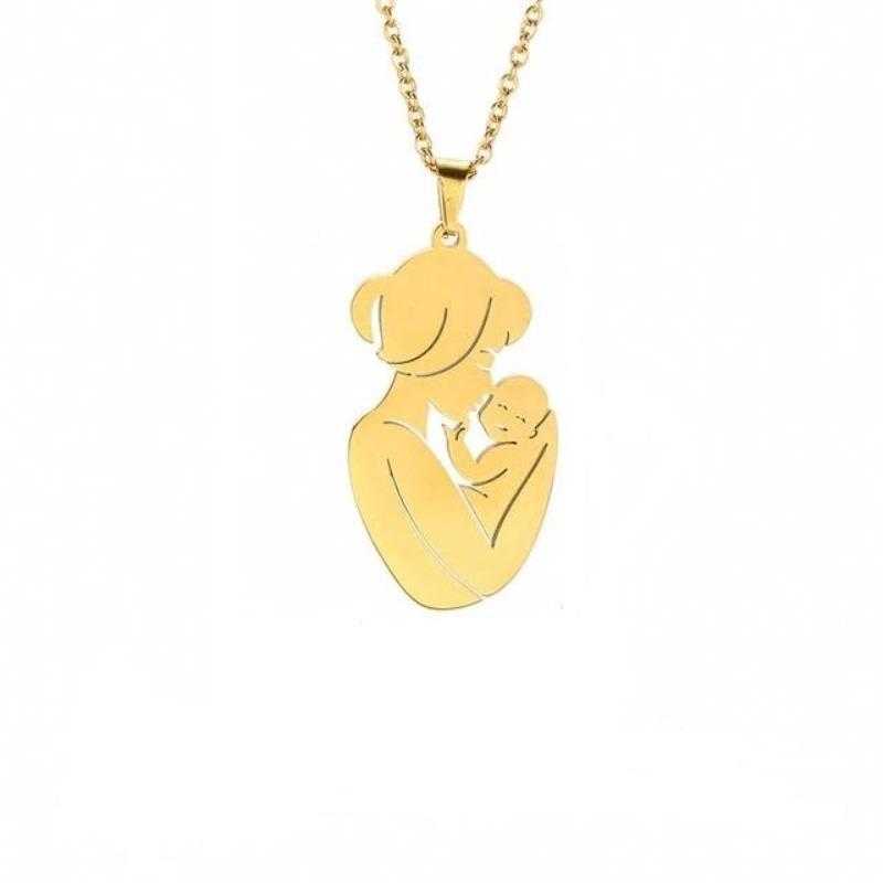 Women's Stainless Steel Mother Kiss Baby Pendant With Chain