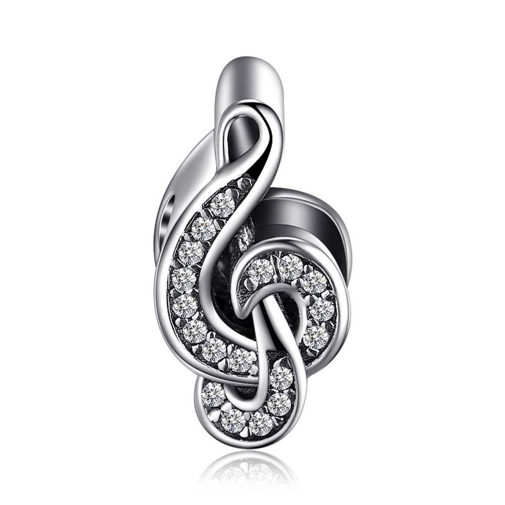 Women's Sterling Silver Treble Clef Charm With Cubic Zirconia