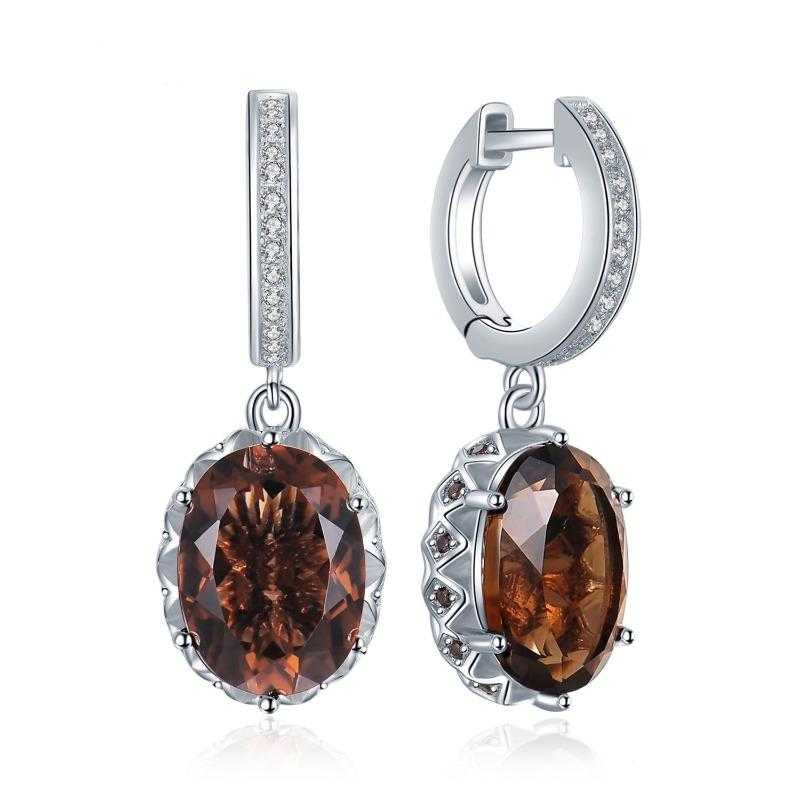 Women's Sterling Silver Smoky Quartz Pendant Necklace And Earrings