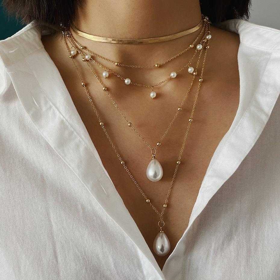 Women's Multi-Layered Bohemian Necklace With Pearl Tassels