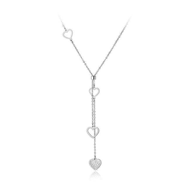 Women's Lariet Heart Charm Necklaces With Zirconia Crystal