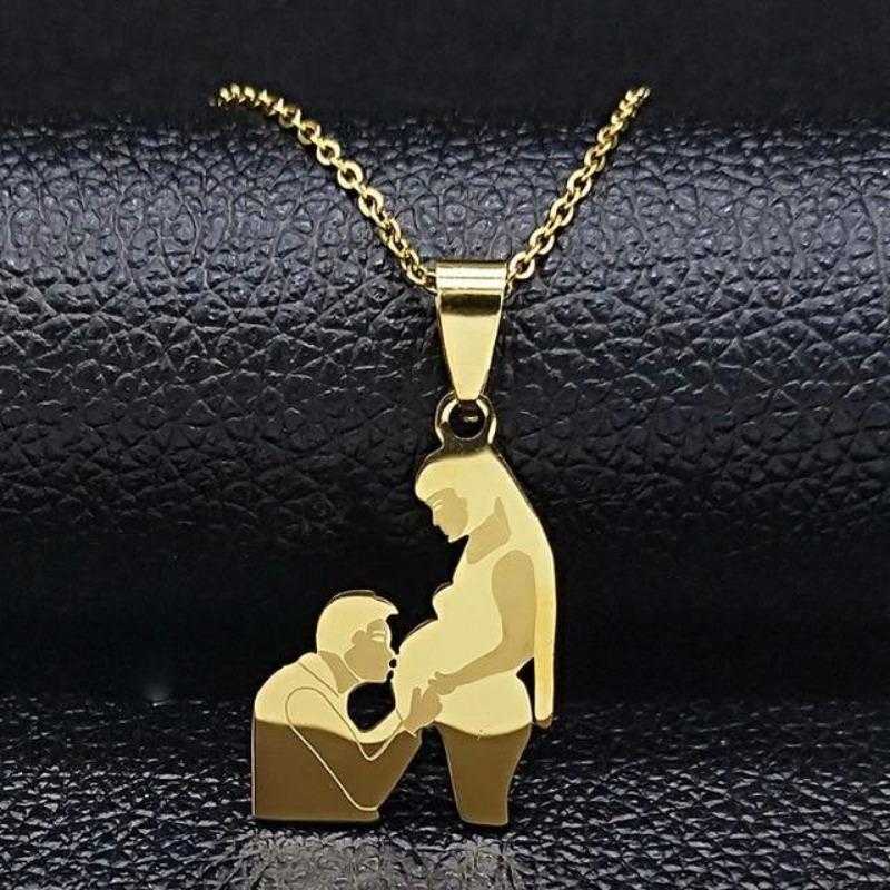 Women's Stainless Steel Pregnant Couple Pendant Necklace
