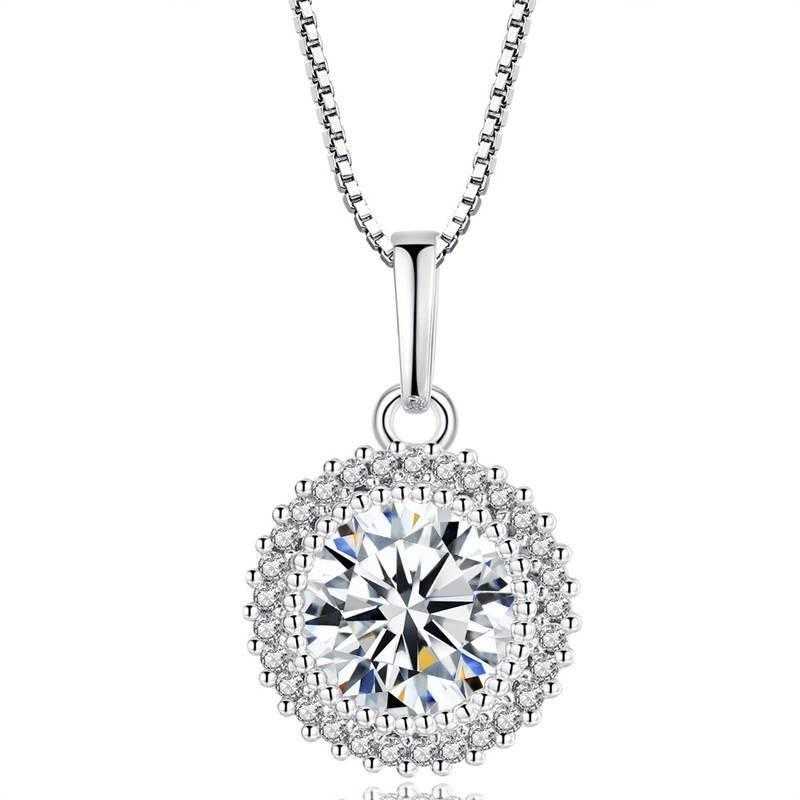 Women's Round Cubic Zirconia Crystal Pendant And Link Chain