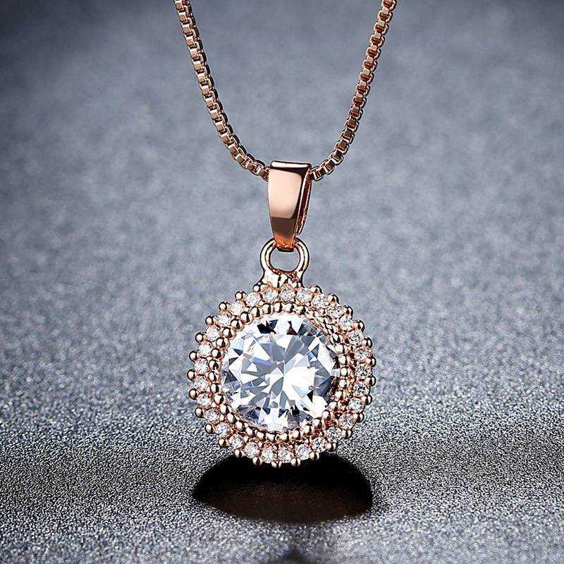 Women's Round Cubic Zirconia Crystal Pendant And Link Chain