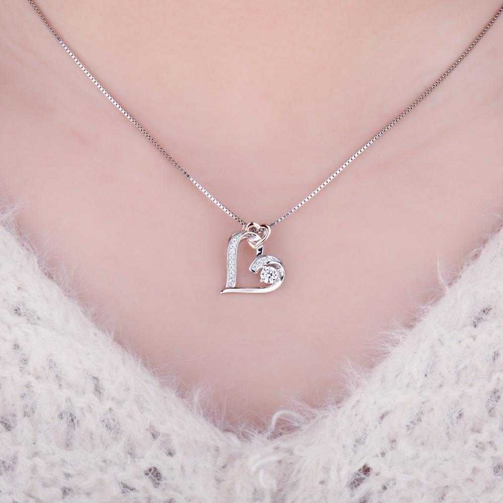 Women's Sterling Silver Heart Pendant Necklace With Zirconia