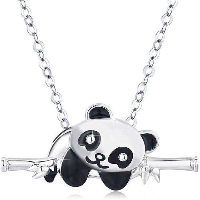 Women's Panda Hanging In Branch Pendant Necklace