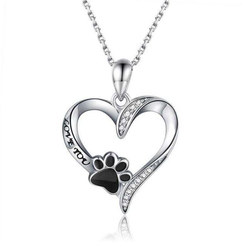 Heart-Shaped Zirconia Paw Pendant Necklace With Link Chain