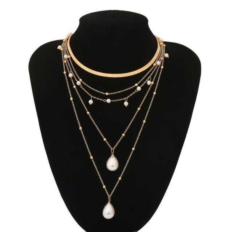 Women's Multi-Layered Bohemian Necklace With Pearl Tassels
