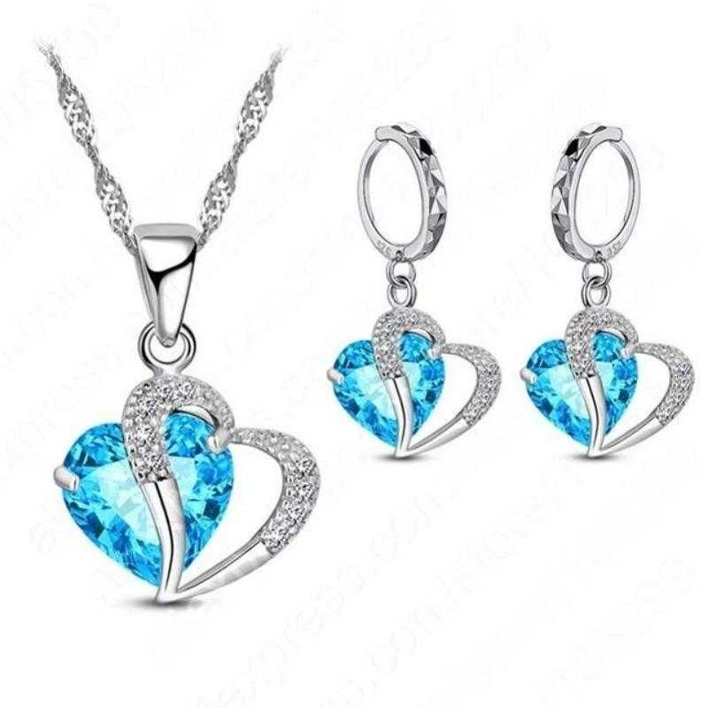 Women's Zirconia Double Heart Shaped Sterling Silver Jewel Set
