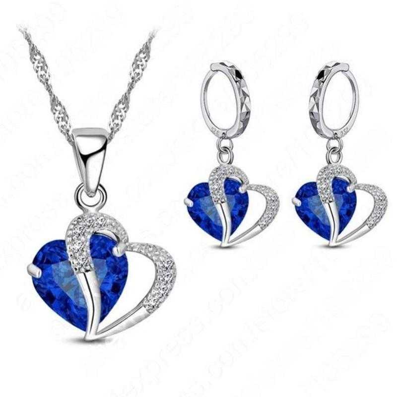 Women's Zirconia Double Heart Shaped Sterling Silver Jewel Set