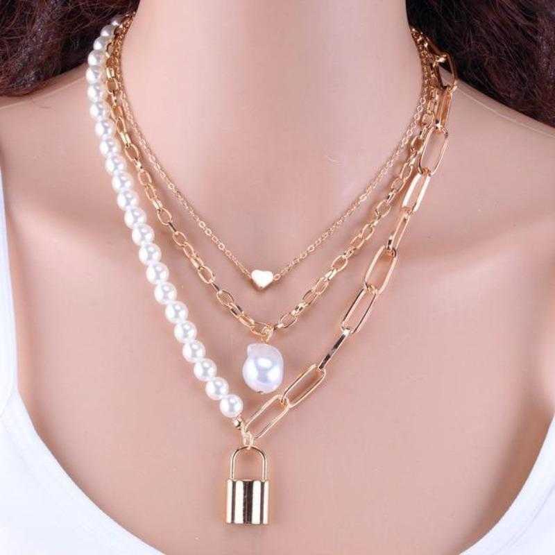 Women's Triple Layered Bohemian Choker Necklace With Pearl
