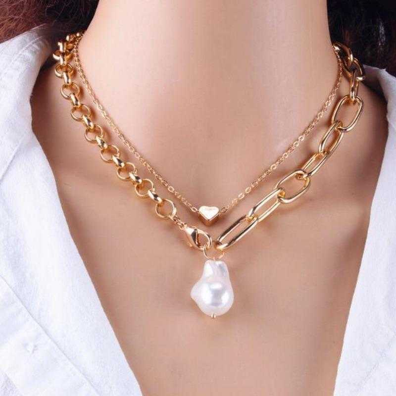 Double Layered Bohemian Choker Necklace With Heart Shaped Pendant