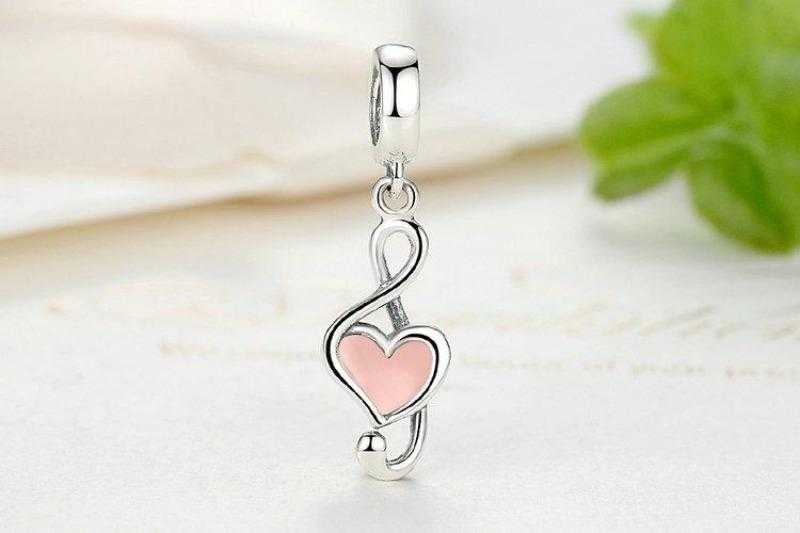 Women's Sterling Silver Musical Note Charm Bead With Heart