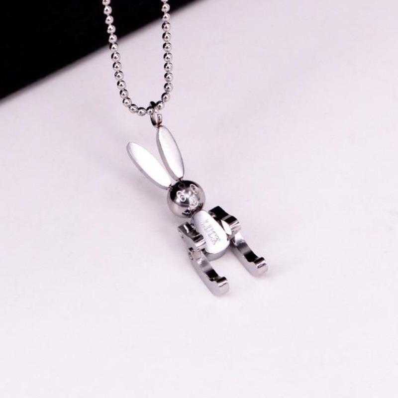 Women's Titanium Bunny Pendant Necklace With A Link Chain