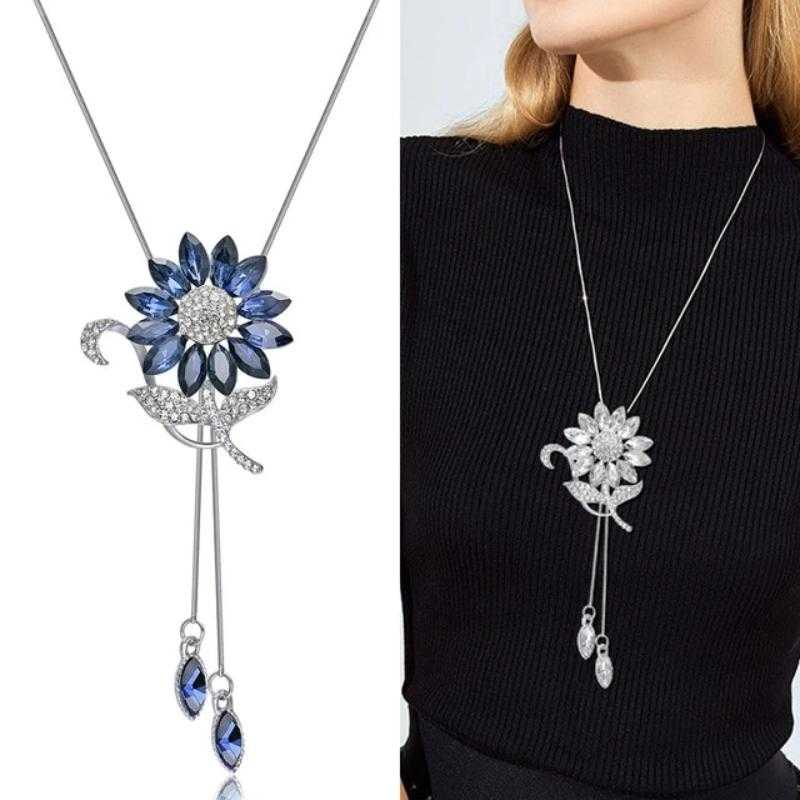 Women's  Crystal Sunflower Pendant  With 18 Inch Chain