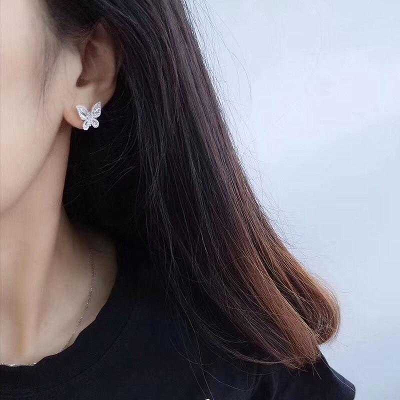 Women's Sterling Silver Butterfly Stud Earrings With Zirconia