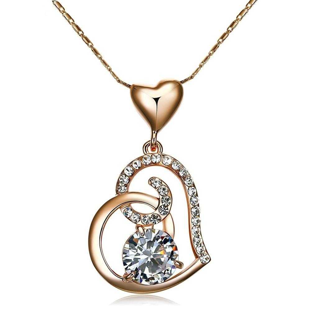 Women's Double Heart Pendant Necklace With 18 Inch Chain