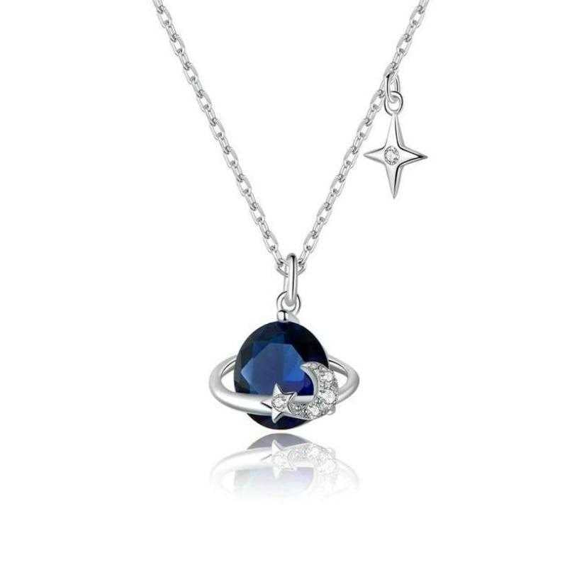 Women's Sterling Silver Blue Planet Pendant Necklace