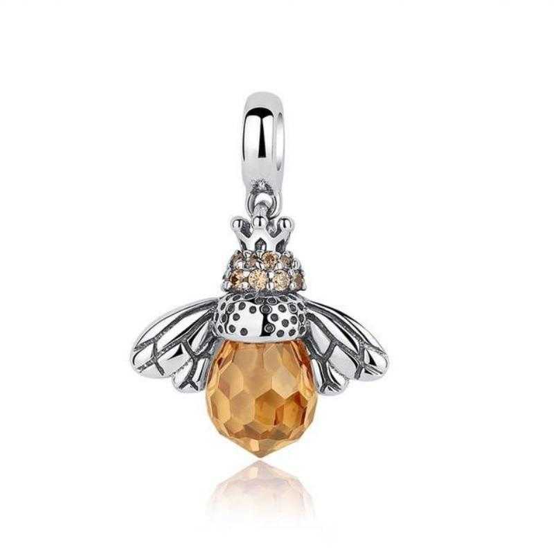 Women's Sterling Silver Bee Shaped Pendant With Orange Cubic Zirconia