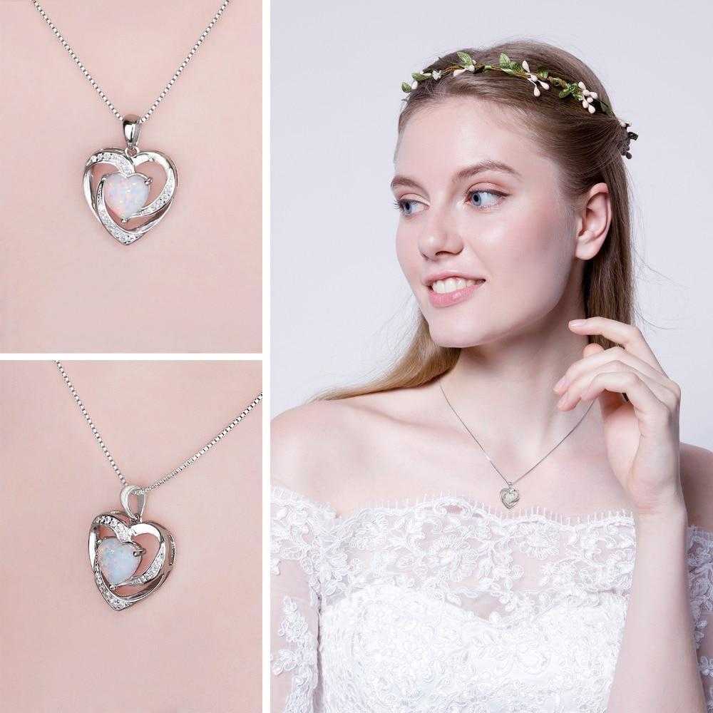 Women's Sterling Silver Opal Heart Pendant Necklace With Zirconia