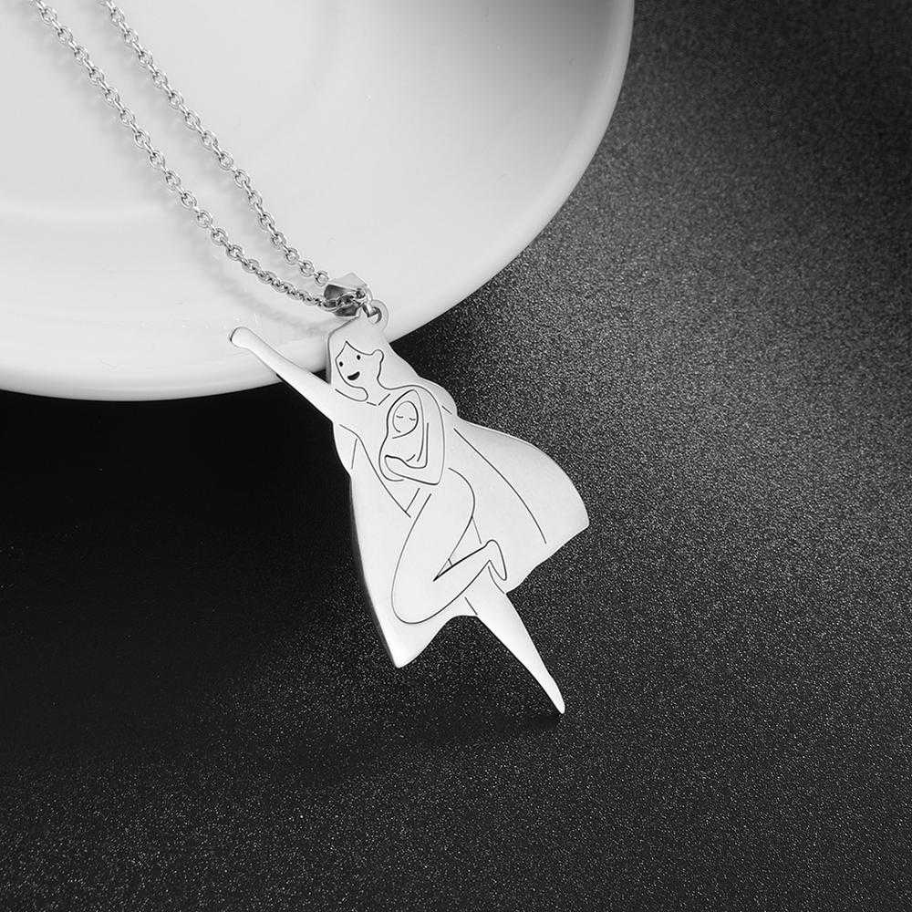 Women's Stainless Steel Super Mom And Baby Pendant With Chain