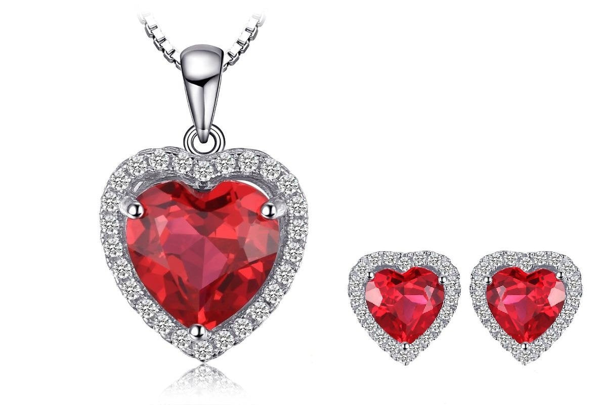 Women's Sterling Silver Heart-Shaped Jewelry Set With Gemstones