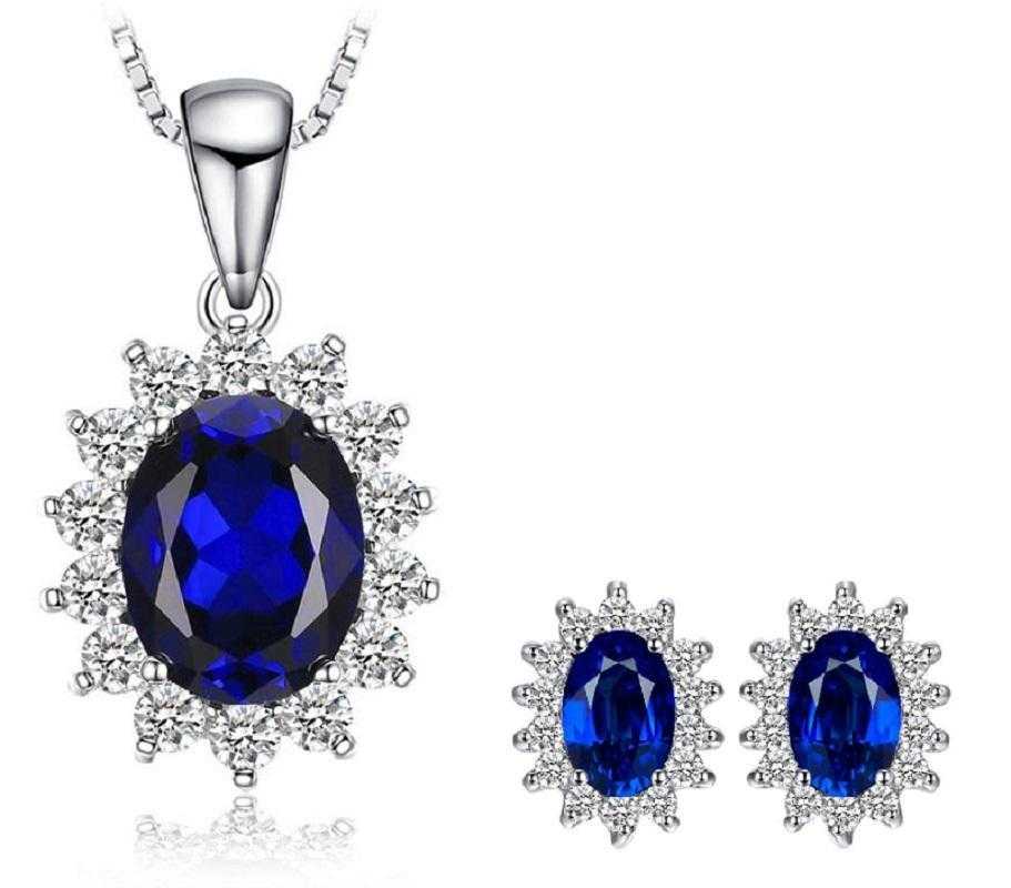 Women's Sterling Silver Jewellery Set With Sapphire