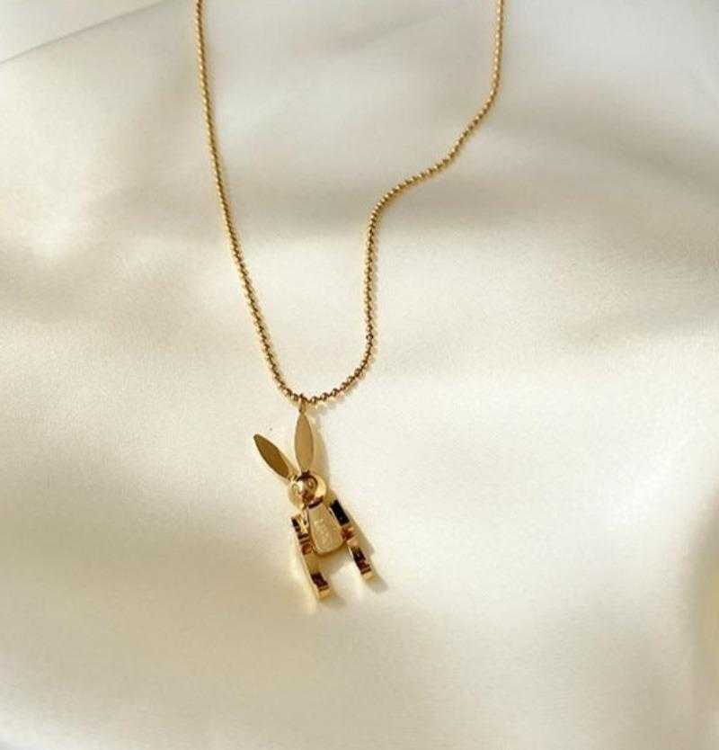Women's Titanium Bunny Pendant Necklace With A Link Chain