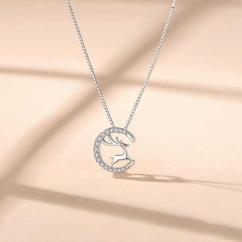 Women's Sterling Silver Reindeer Pendant Necklace