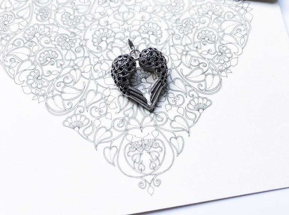 Women's Sterling Silver Heart-Shaped Wings Pendant