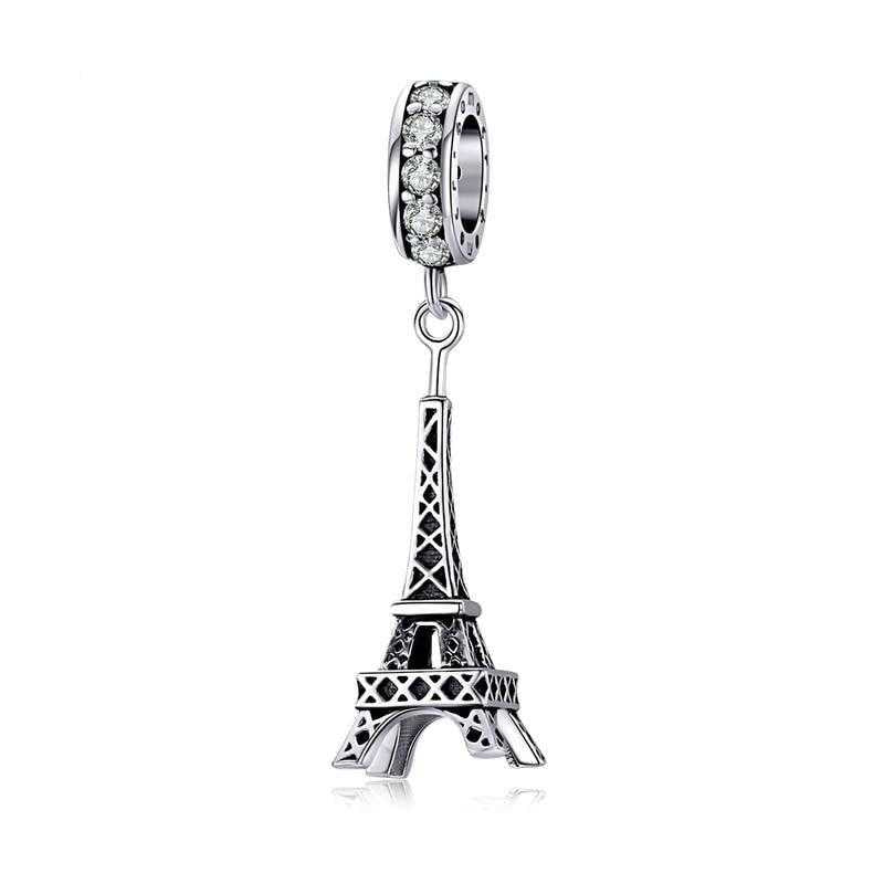 Women's Eiffel Tower Pendant Charm With Paved Cubic Zirconia