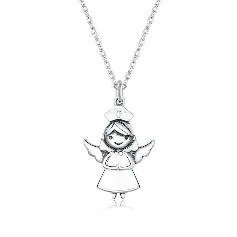 Women's Sterling Silver Angel Nurse Necklace With 18 Inch Chain