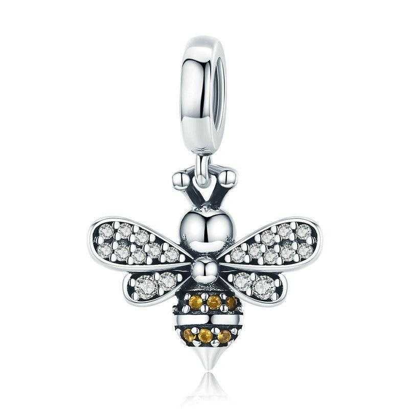Women's Sterling Silver Bee Charm With Cubic Zirconia