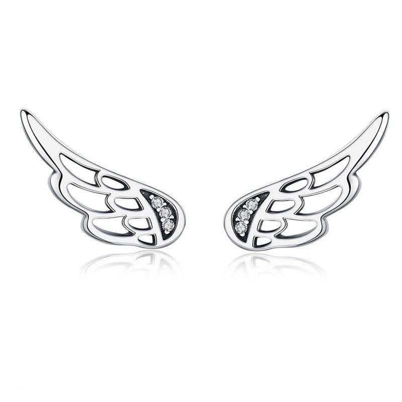 Women's 925 Sterling Silver Feather Fairy Wings Stud Earrings