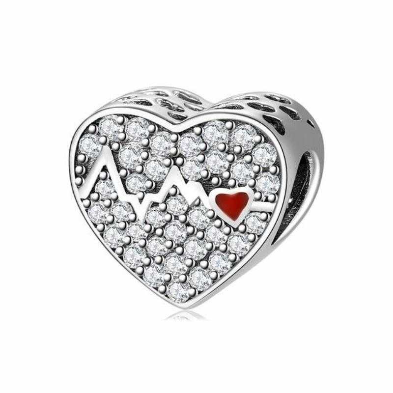 Women's 925 Sterling Silver Heart Shape Charm with Zirconia