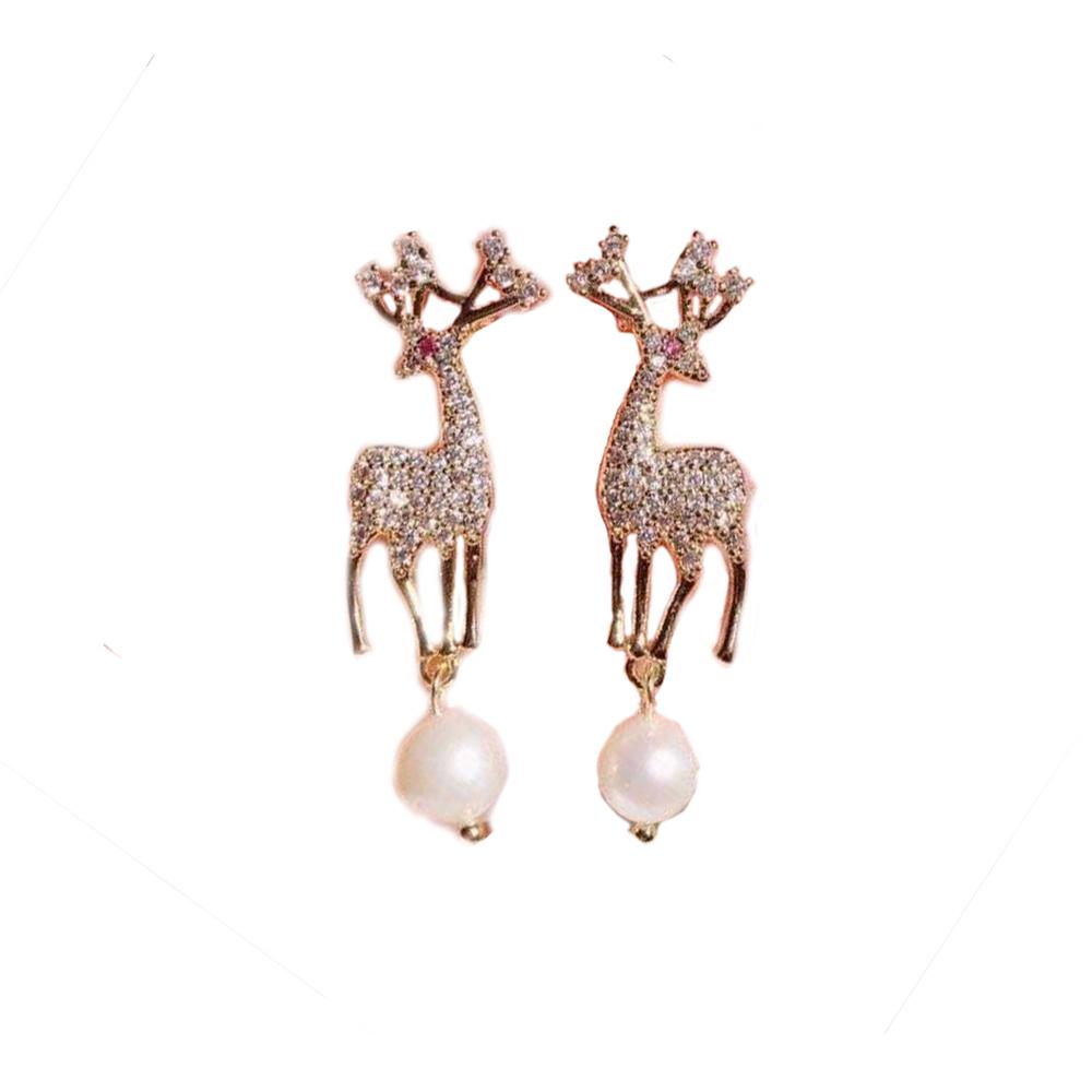 Women's Sterling Silver Elk Earrings With Cubic Zirconia