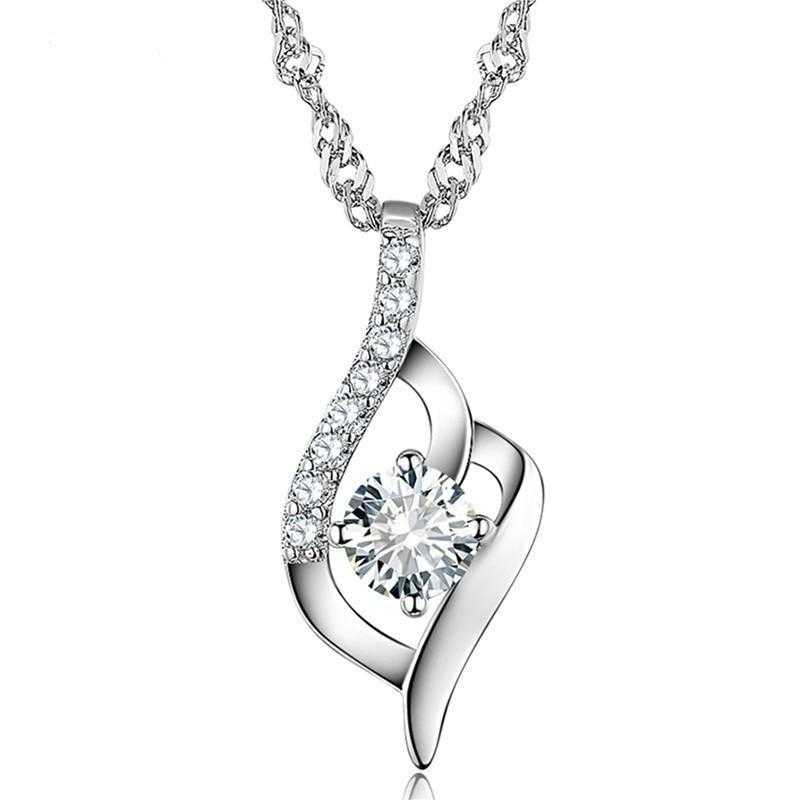 Women's Sterling Silver Heart-Shaped Charm Necklace With Zirconia