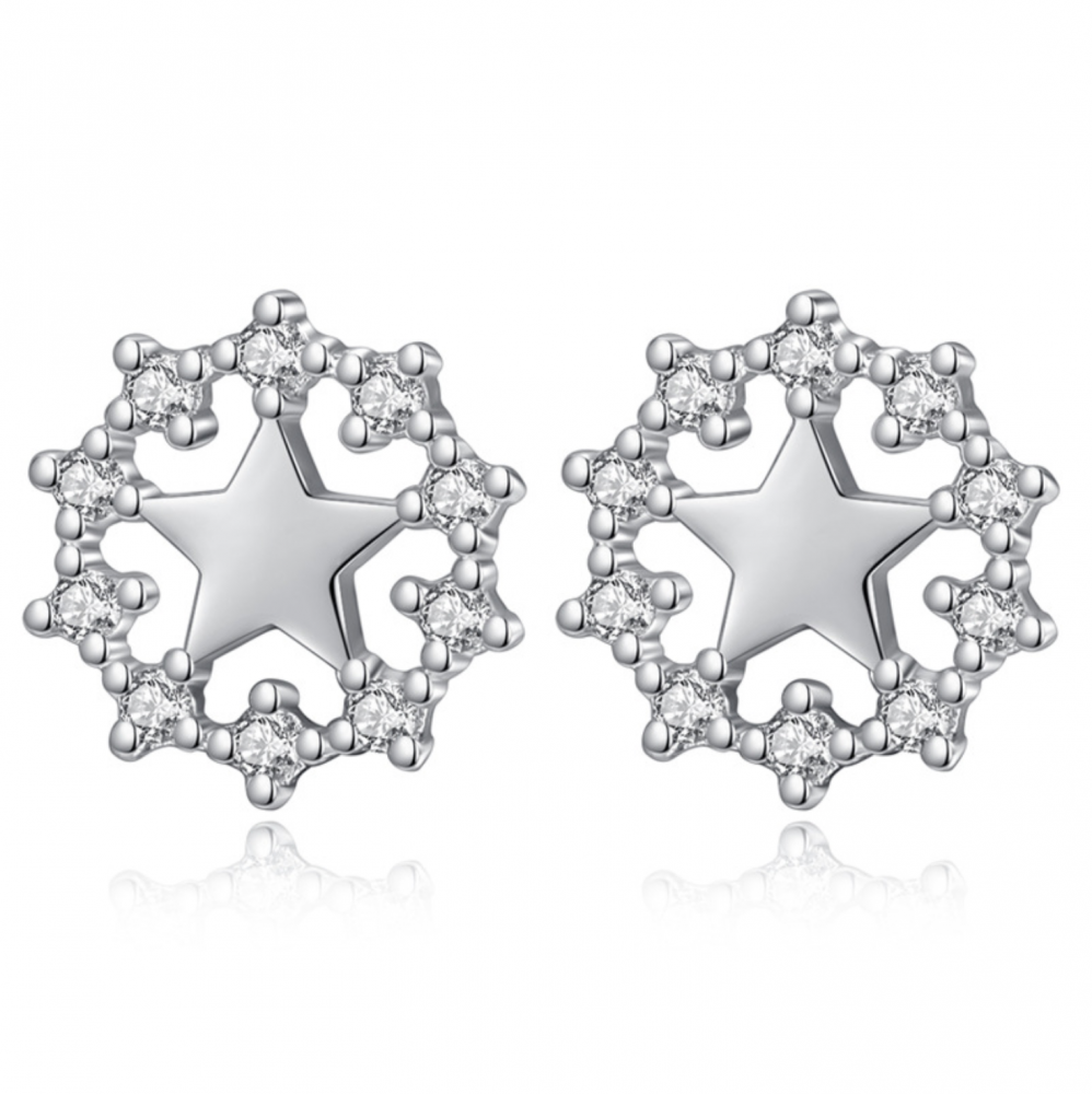 Women's Sterling Silver Star Stone Stud Earrings With Zirconia