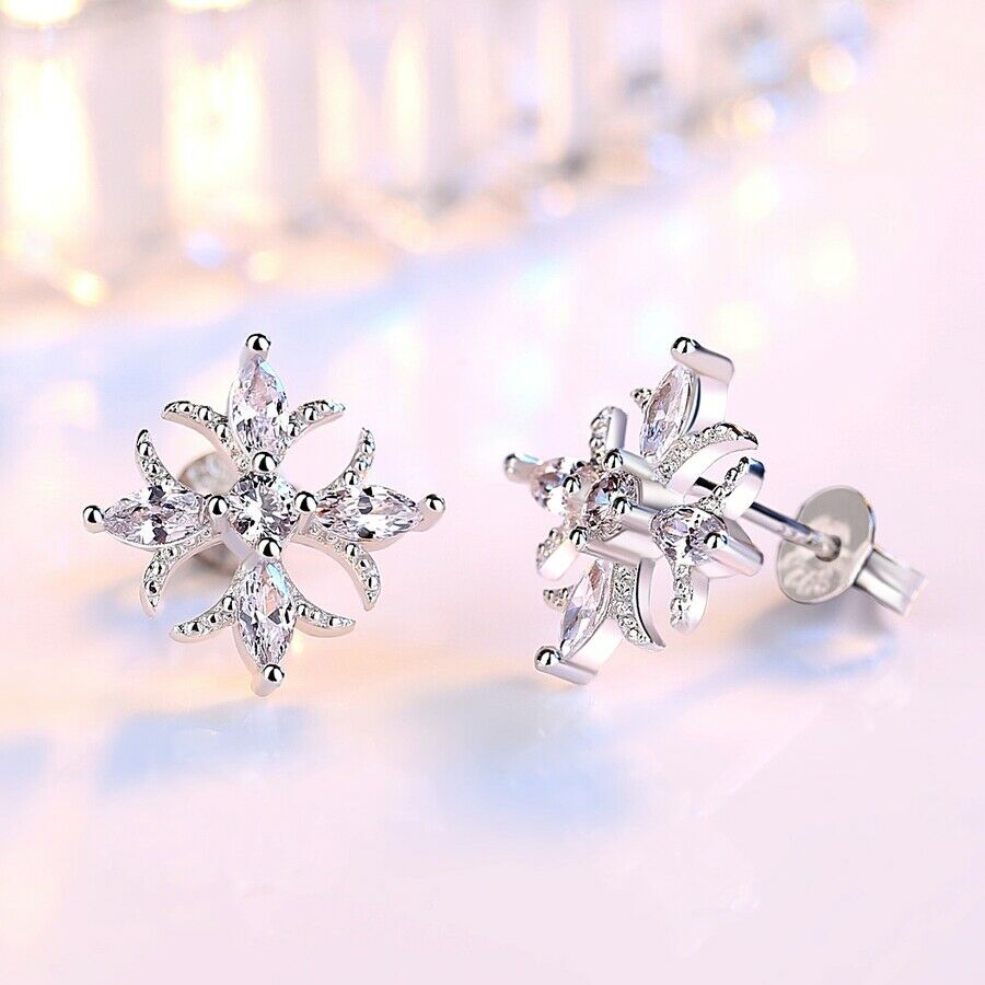 Women's Sterling Silver Cubic Zirconia Floral Stud Earrings