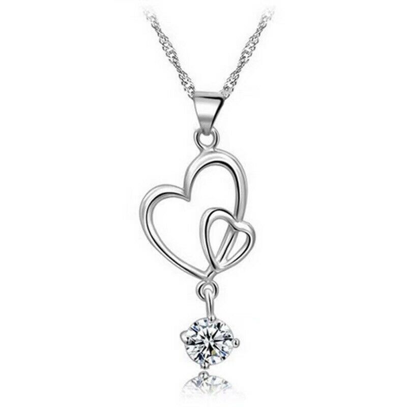 Women's Sterling Silver Crystal Drop Pendant With 18 Inch Chain