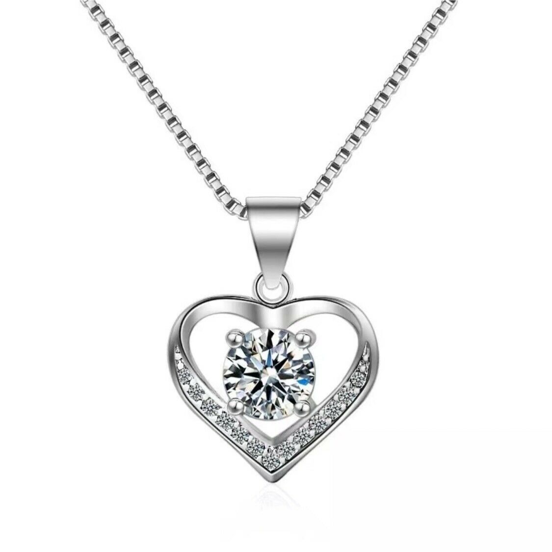 Women's Sterling Silver Heart Crystal Pendant With 18 Inch Chain