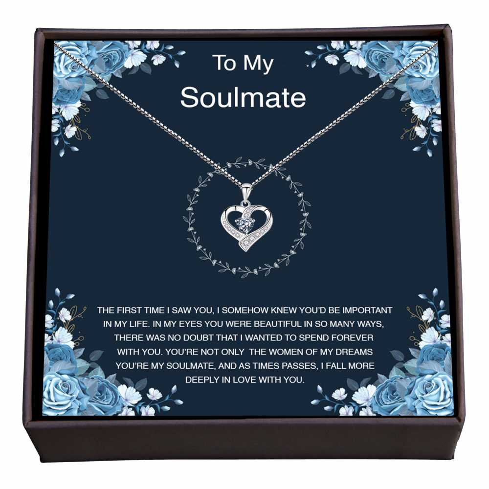Women's Sterling Silver Zirconia Heart Pendant With To My Soulmate Message Card
